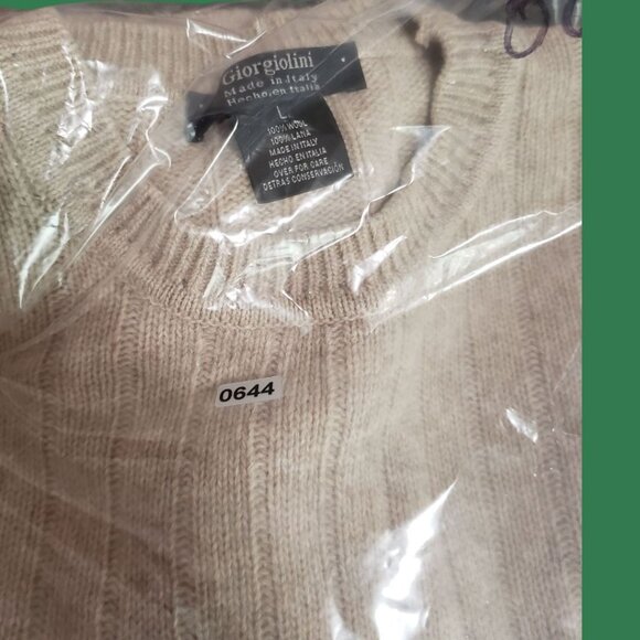 Giorgiolini Mens 100% Wool Ribbed Knit Pullover Sweater Beige Large - Picture 8 of 10